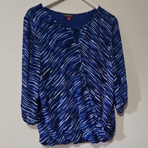 Vince Camuto Blue Wrap Blouse 3/4 Sleeve - Picture 1 of 7